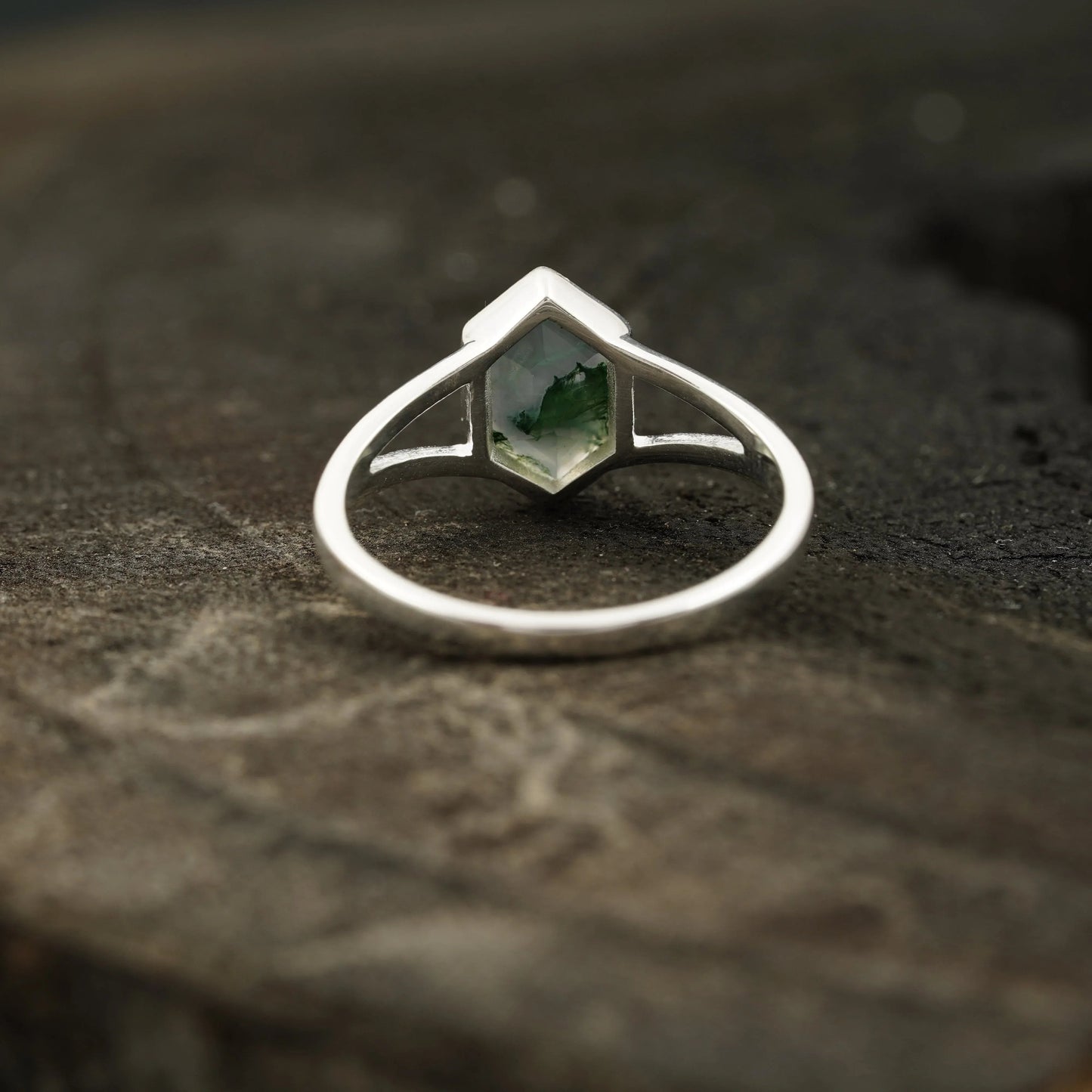 Vintage Bezel Setting Moss Agate  Engagement Ring