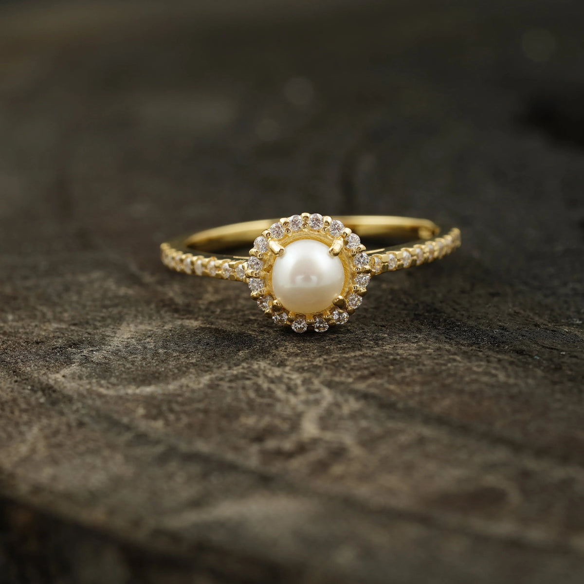 Pearl & Diamond Silver Engagement Ring