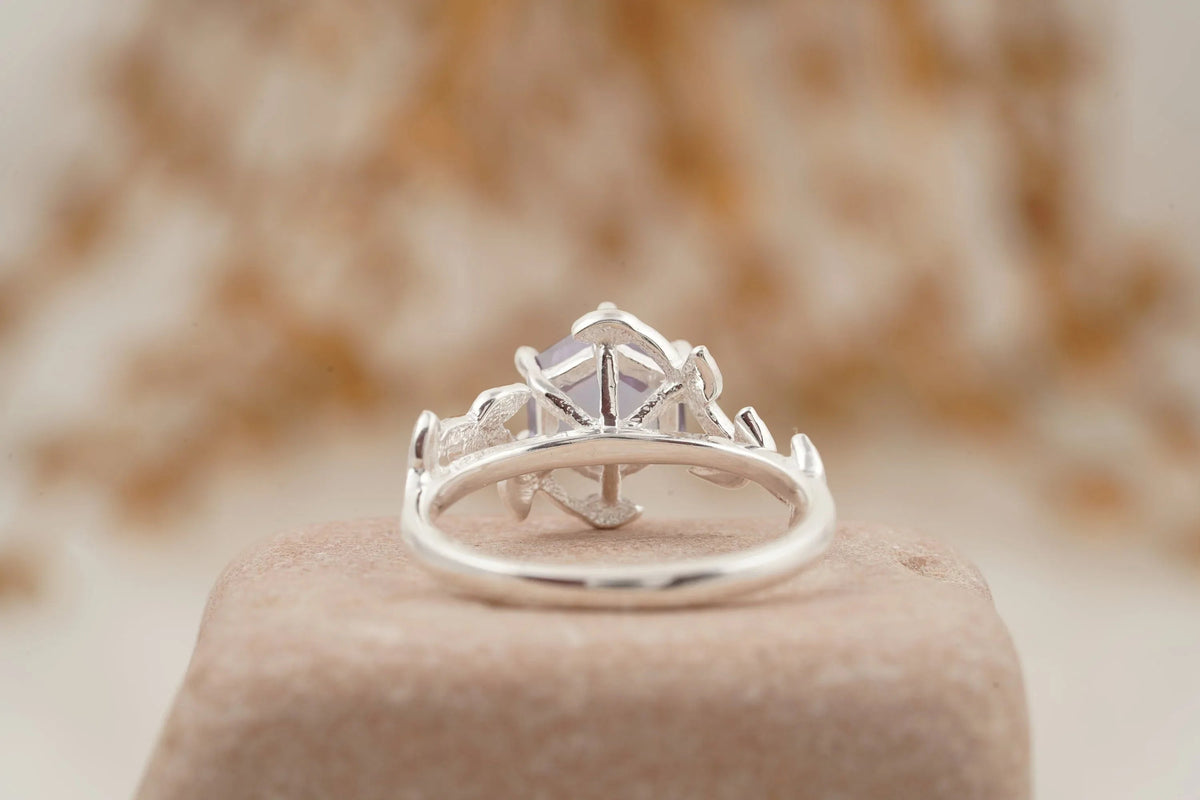 Hexagon Cut Alexandrite Nature Inspired Leaf Engagement Ring