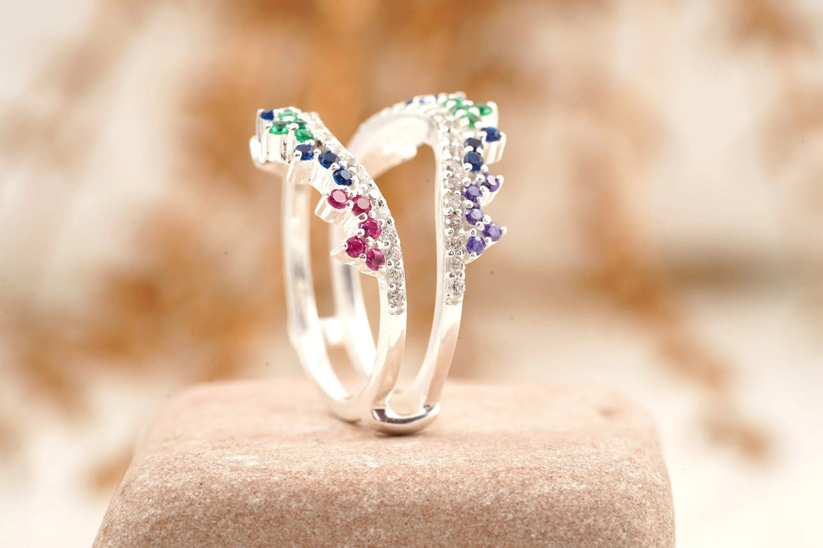 Multi Stone Wedding Band | Sapphire Ruby Emerald Multi Stone Ring