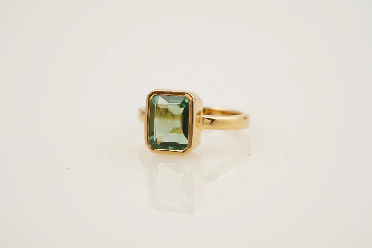 Peridot Ring Emerald Cut Solid Gold Ring For Women