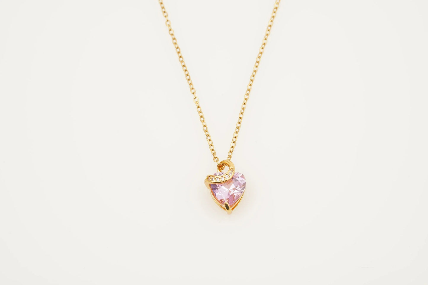 Pink Sapphire Heart Shaped Dainty Necklace With Gold Chain