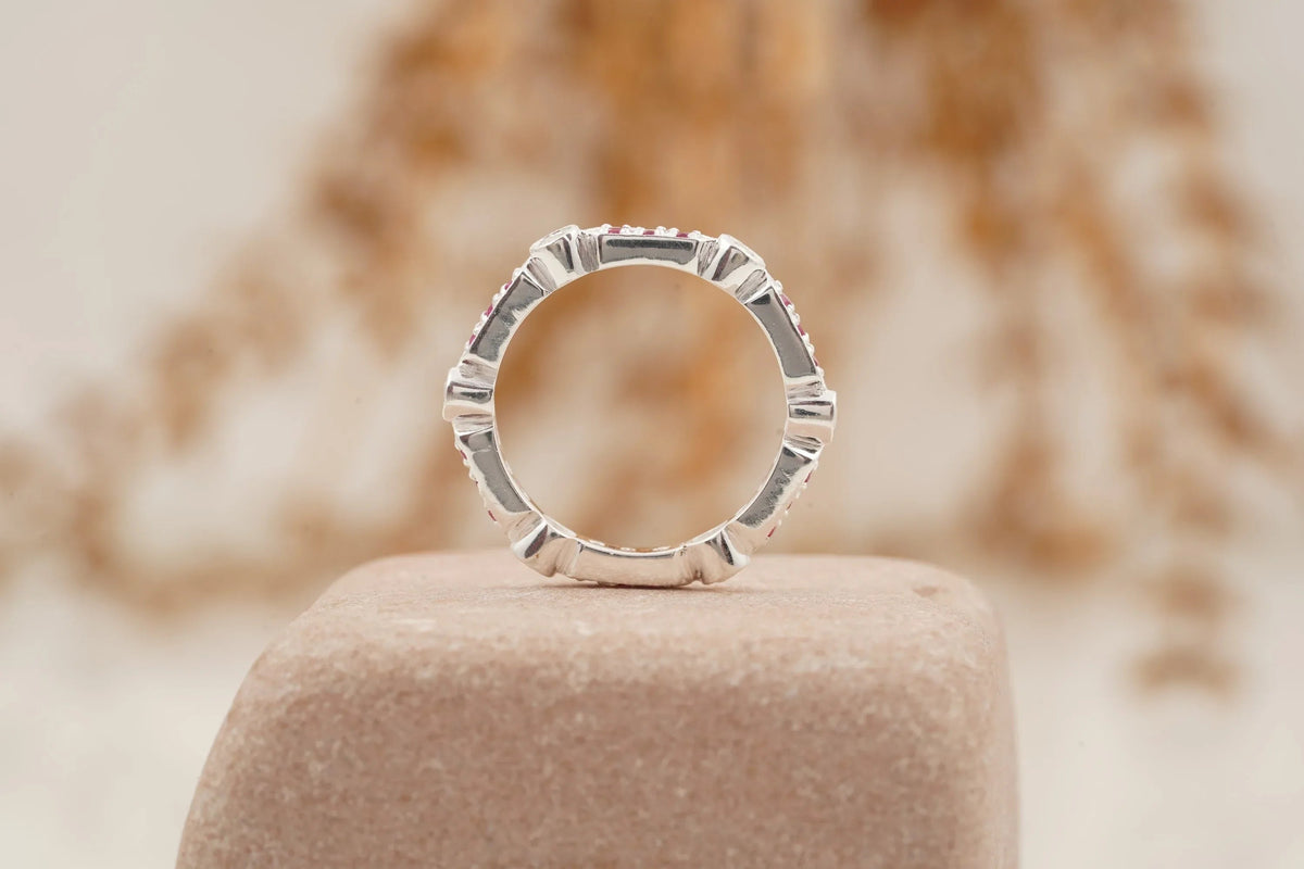 Ruby And Diamond Wedding Band 925 Sterling Silver