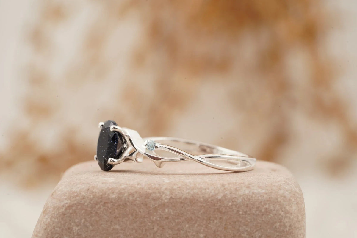 Oval Galaxy Sandstone Twig Engagement Ring