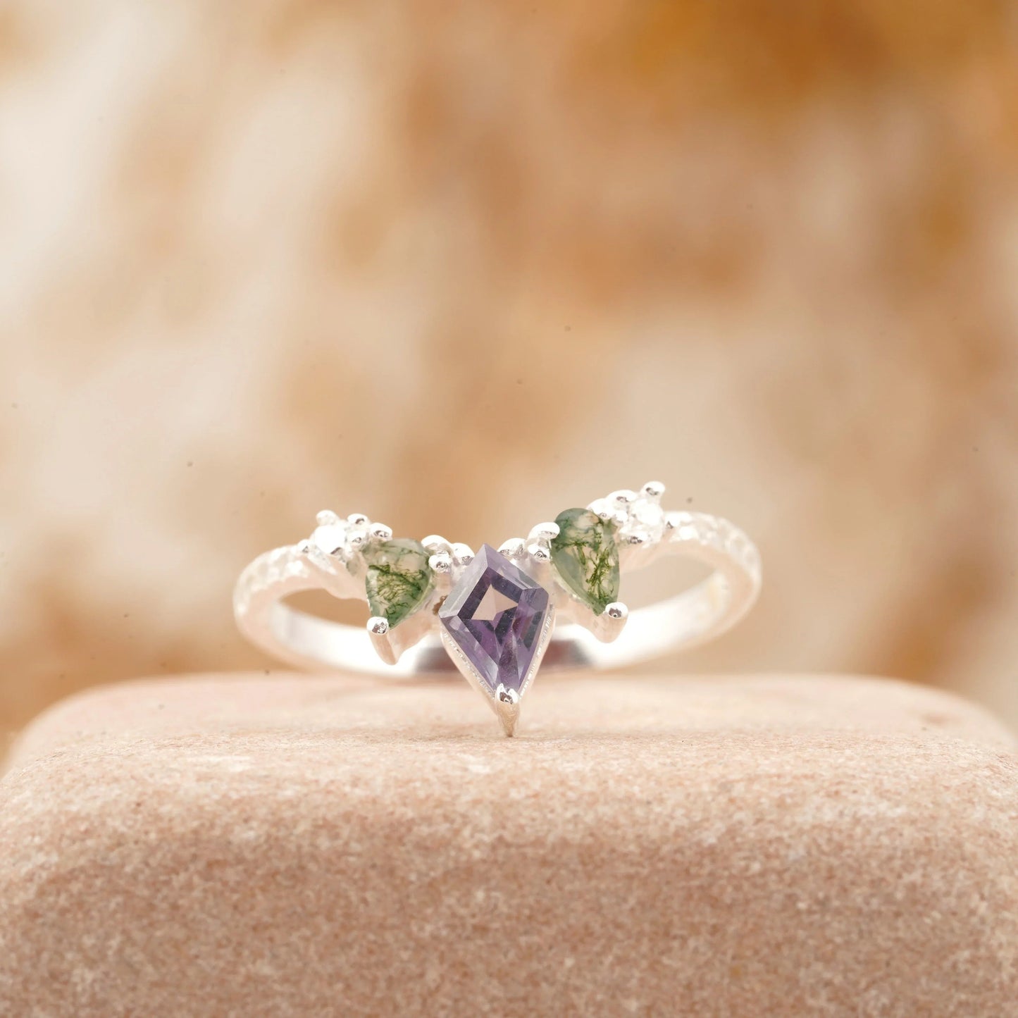 Kite Shaped Alexandrite 925 Sterling Silver Wedding Band
