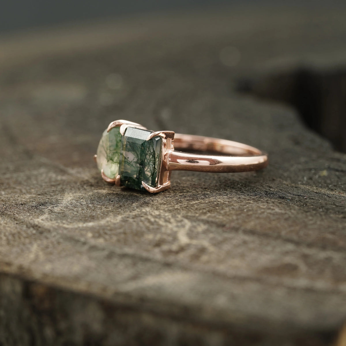 Toi Et Moi Moss Agate Emerald & Pear Cut Ring
