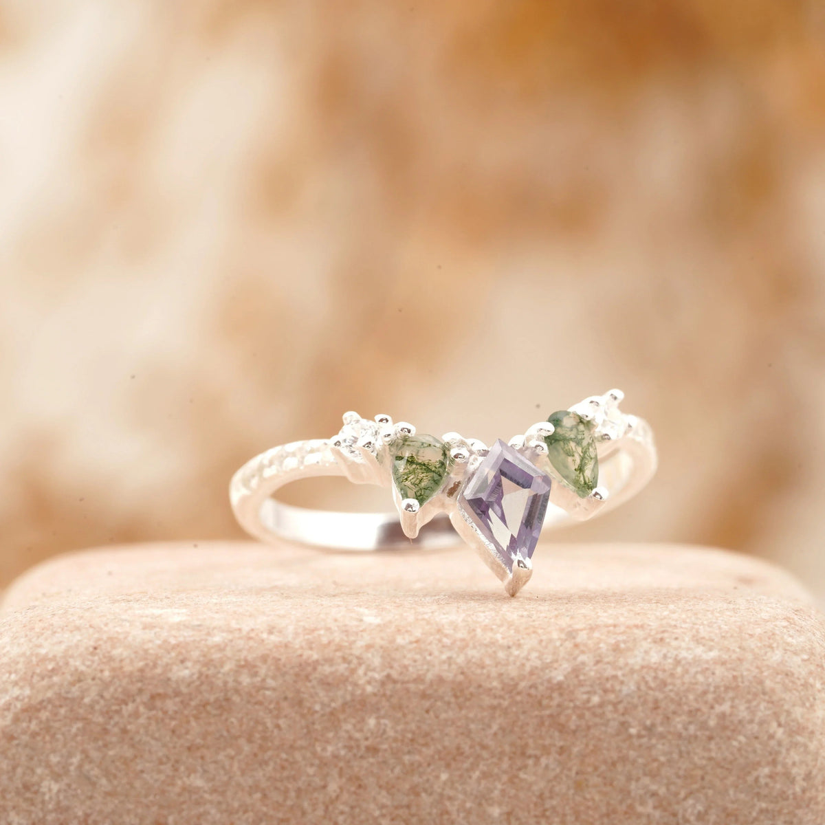 Kite Shaped Alexandrite 925 Sterling Silver Wedding Band
