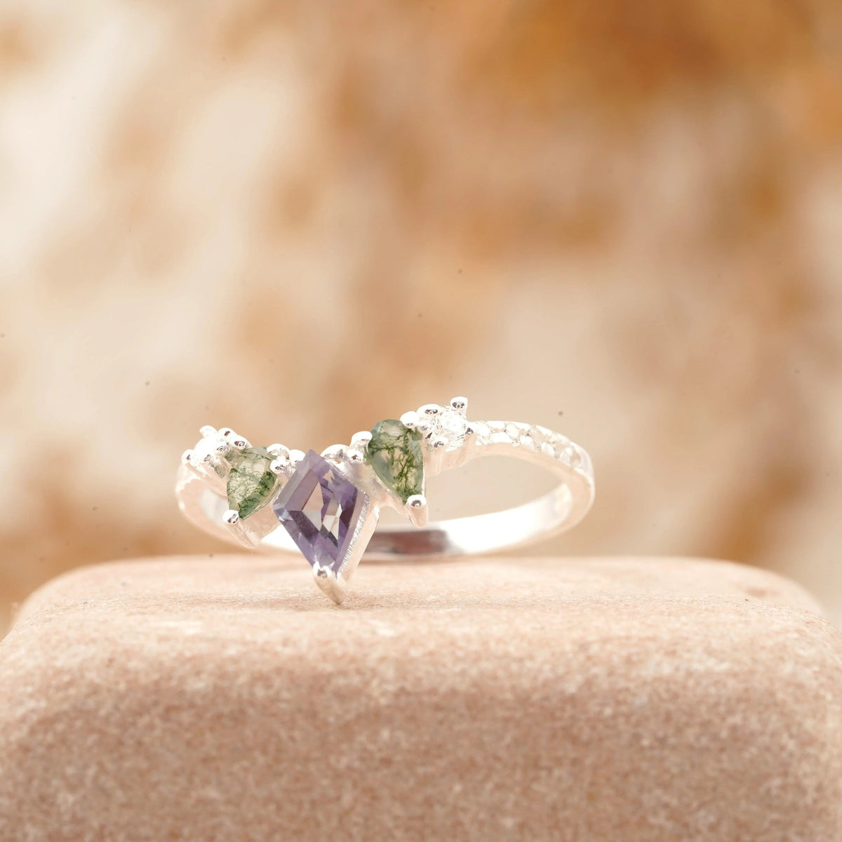 Kite Shaped Alexandrite 925 Sterling Silver Wedding Band