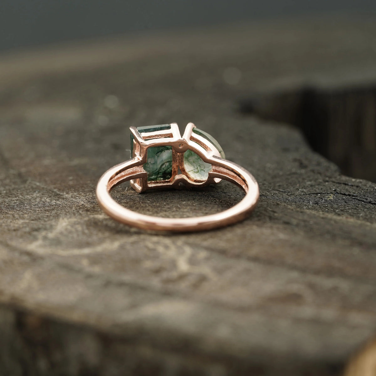 Toi Et Moi Moss Agate Emerald & Pear Cut Ring