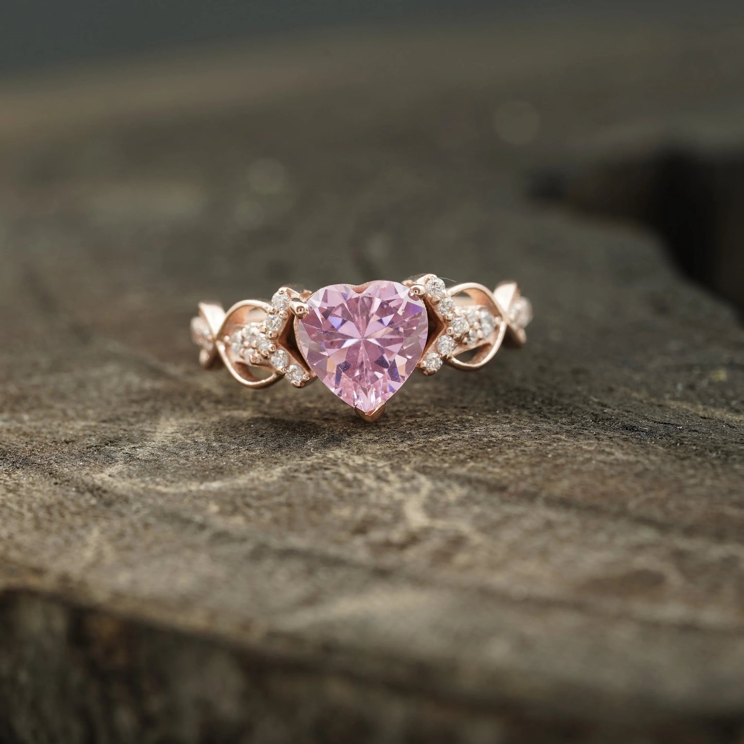 Heart Shaped Pink Sapphire Twisted Engagement Ring