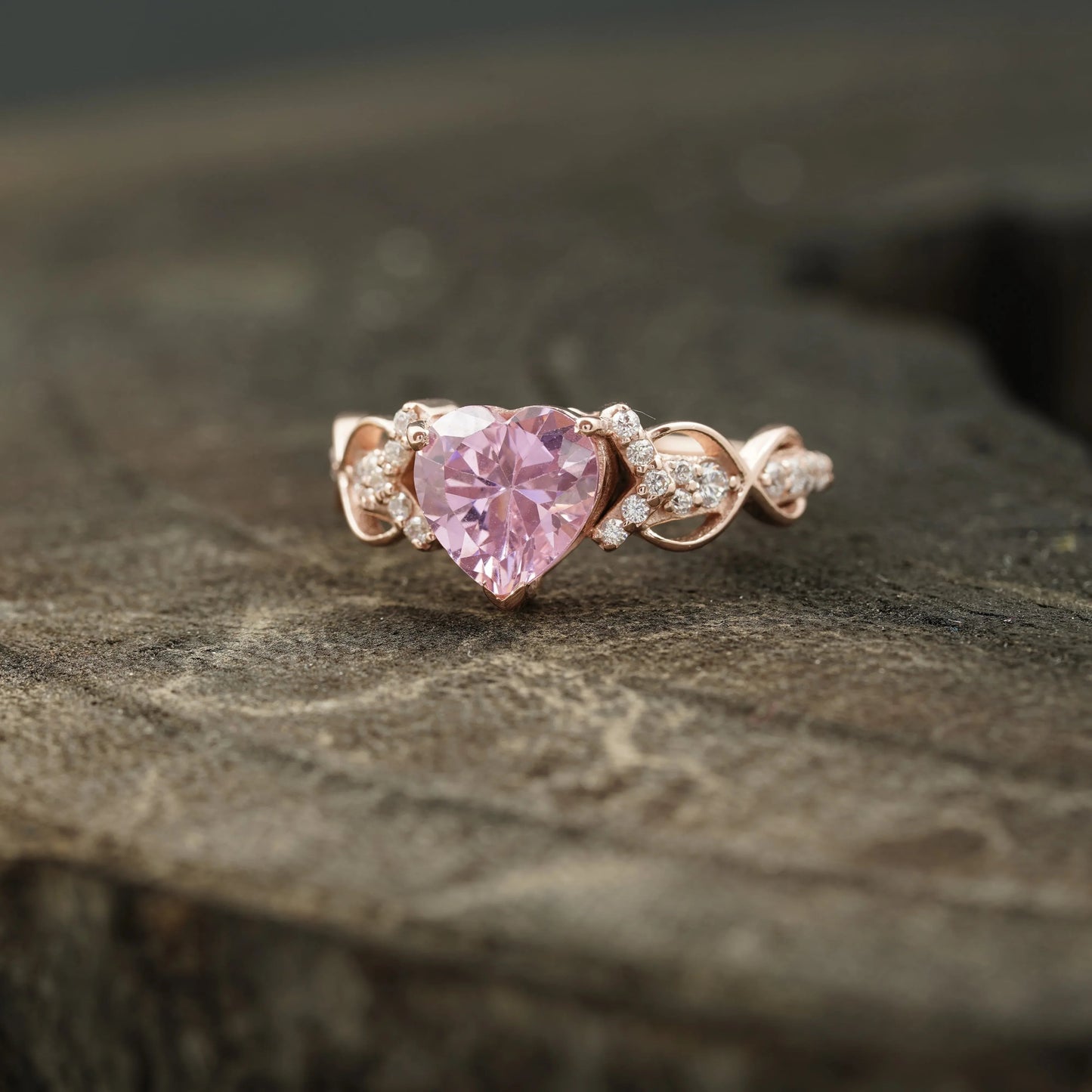 Heart Shaped Pink Sapphire Twisted Engagement Ring