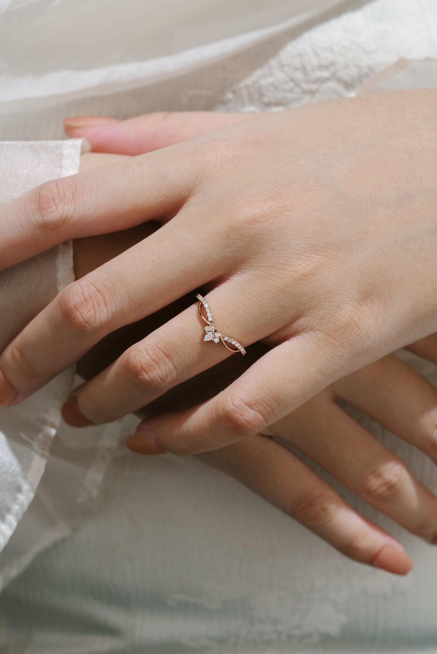 Natural Opal & Moissanite Stacking Wedding Band