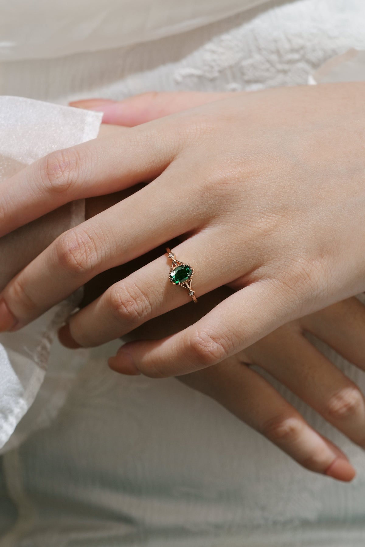 Classic Oval Cut Lab Created Emerald Engagement Ring