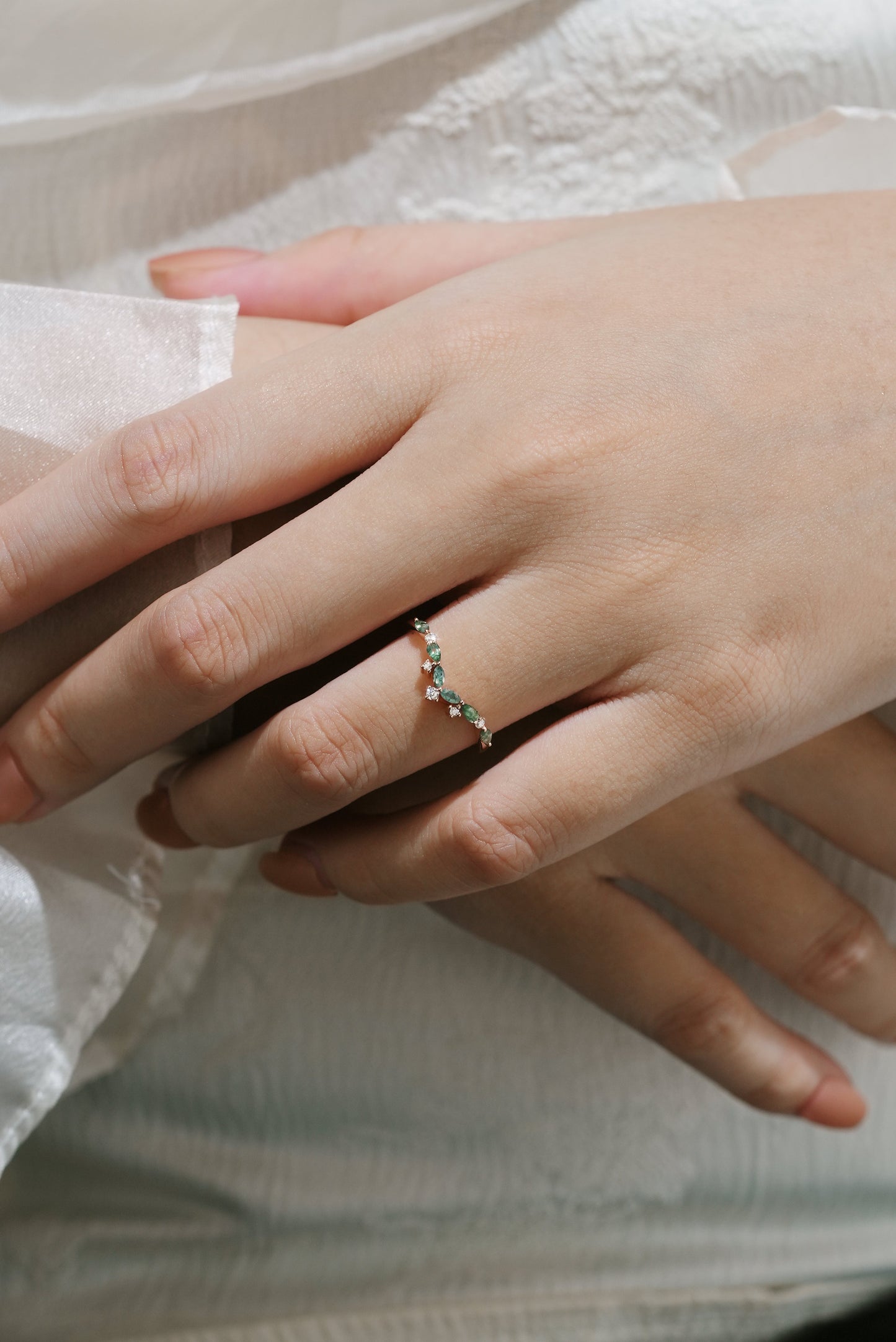 Curved Shaped Moss Agate Stackable Wedding Band