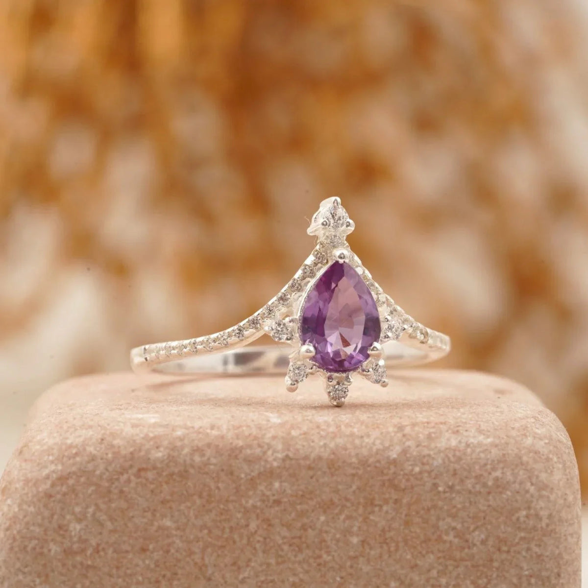 Vintage Pear Amethyst Halo Diamond Engagement Ring