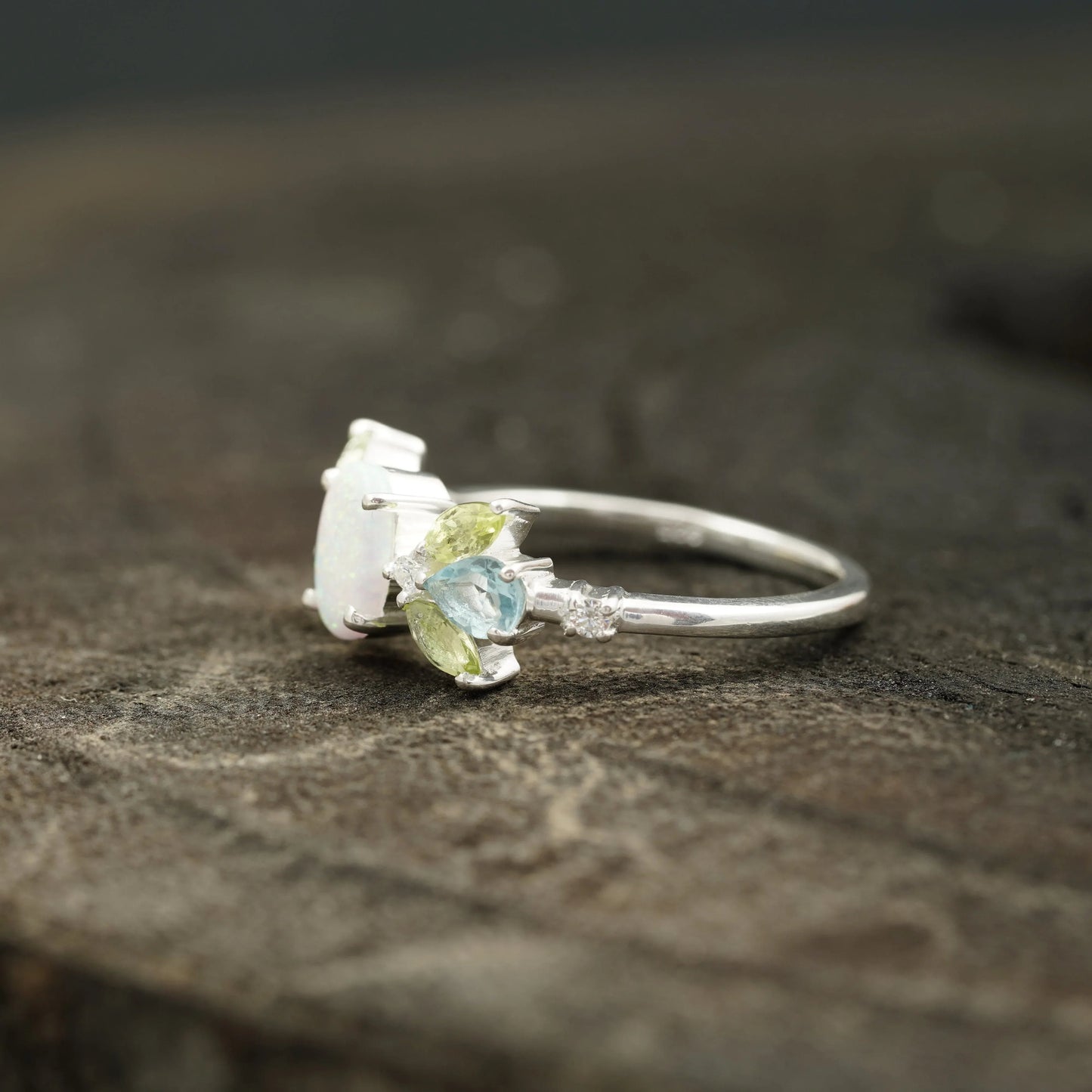 Oval Cut Fire Opal Cluster October Birthstone Engagement Ring