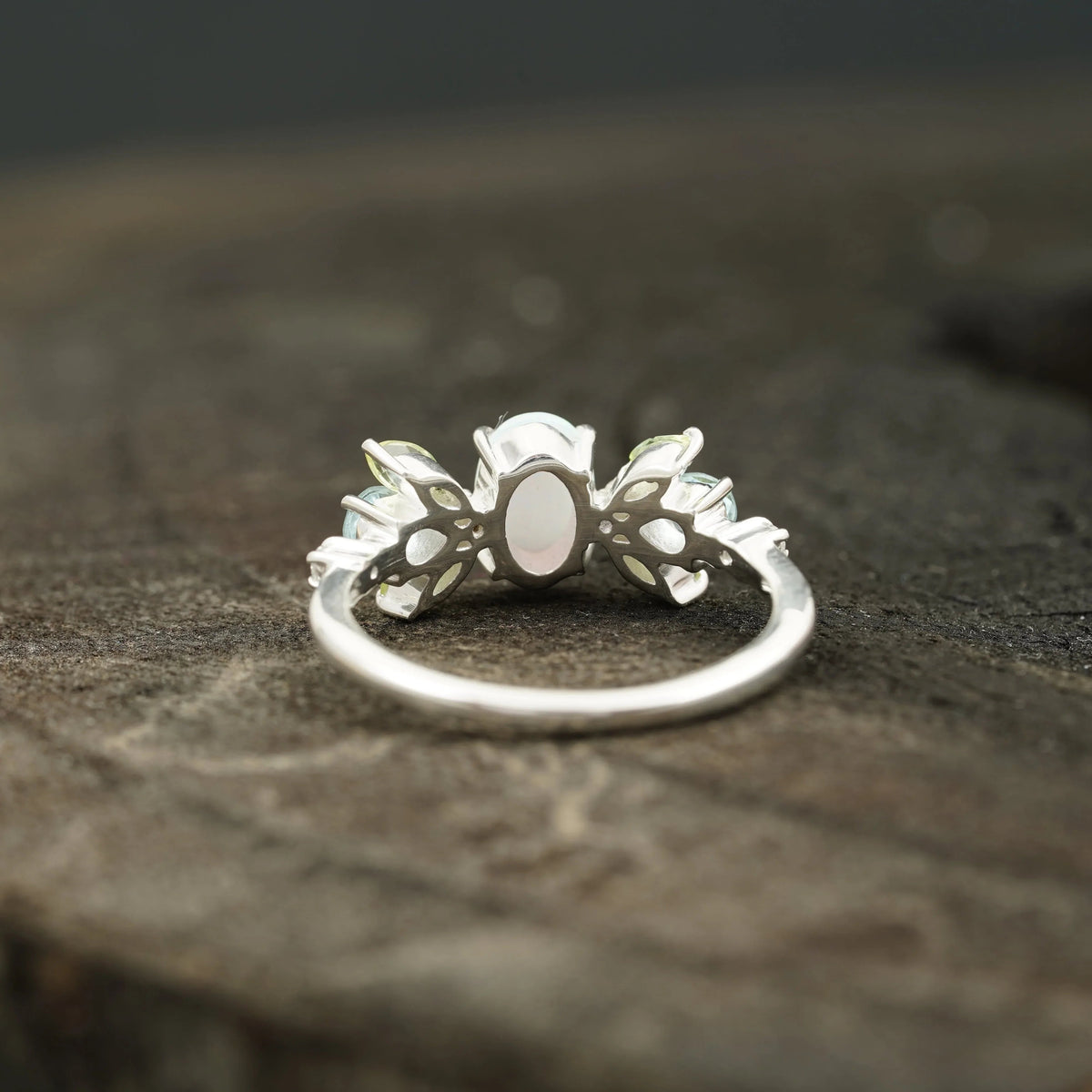 Oval Cut Fire Opal Cluster October Birthstone Engagement Ring