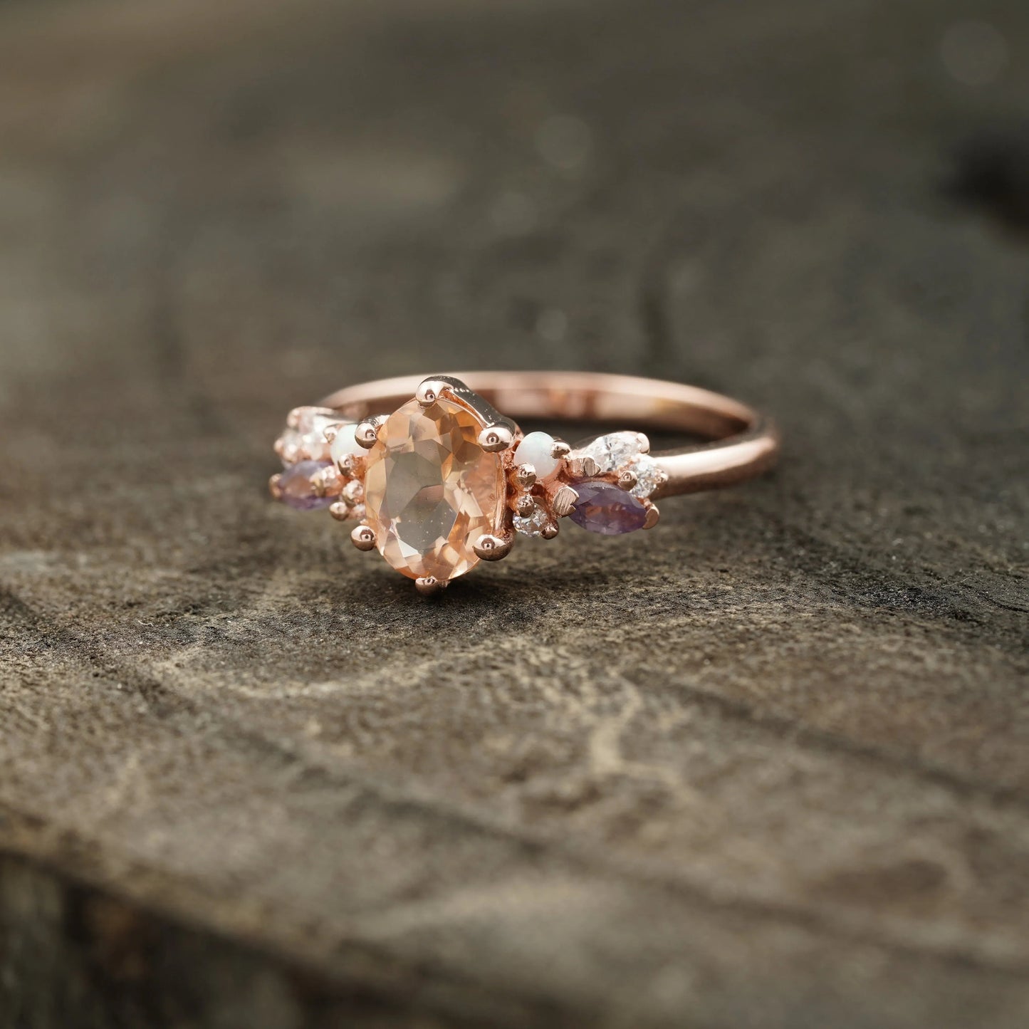 Oval Cut Morganite Gemstone Sterling Silver Engagement Ring
