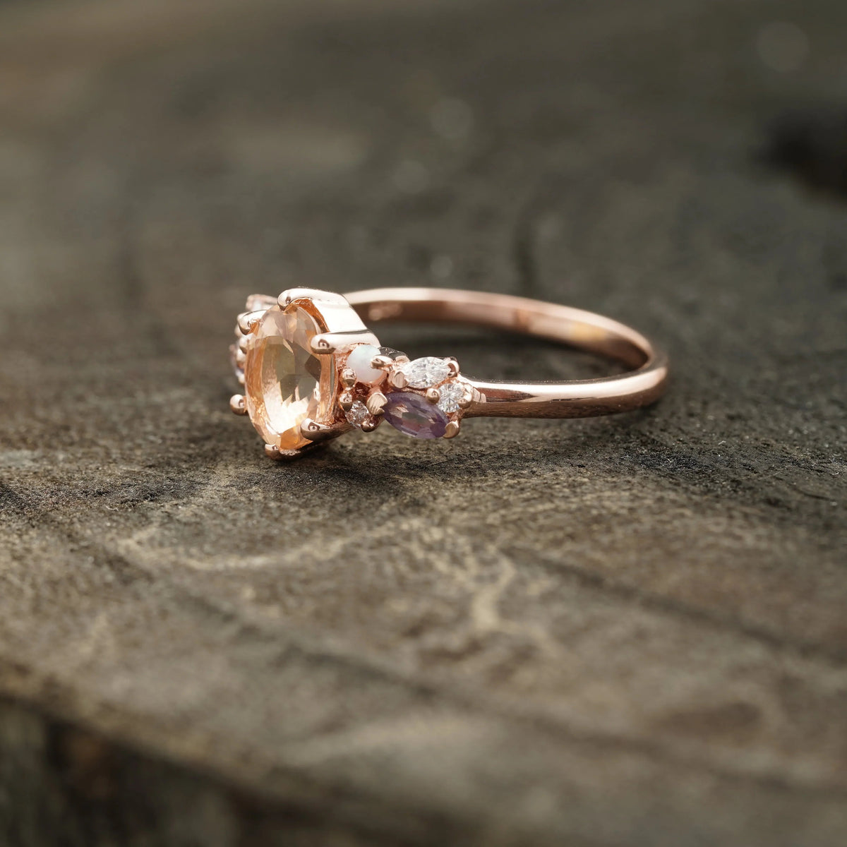 Oval Cut Morganite Gemstone Sterling Silver Engagement Ring