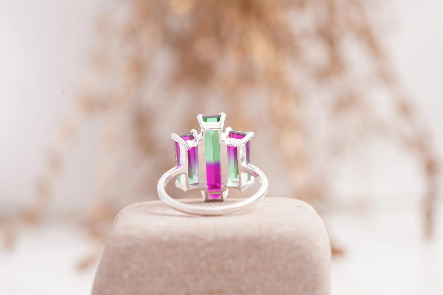Watermelon Tourmaline Baguette Cocktail Ring