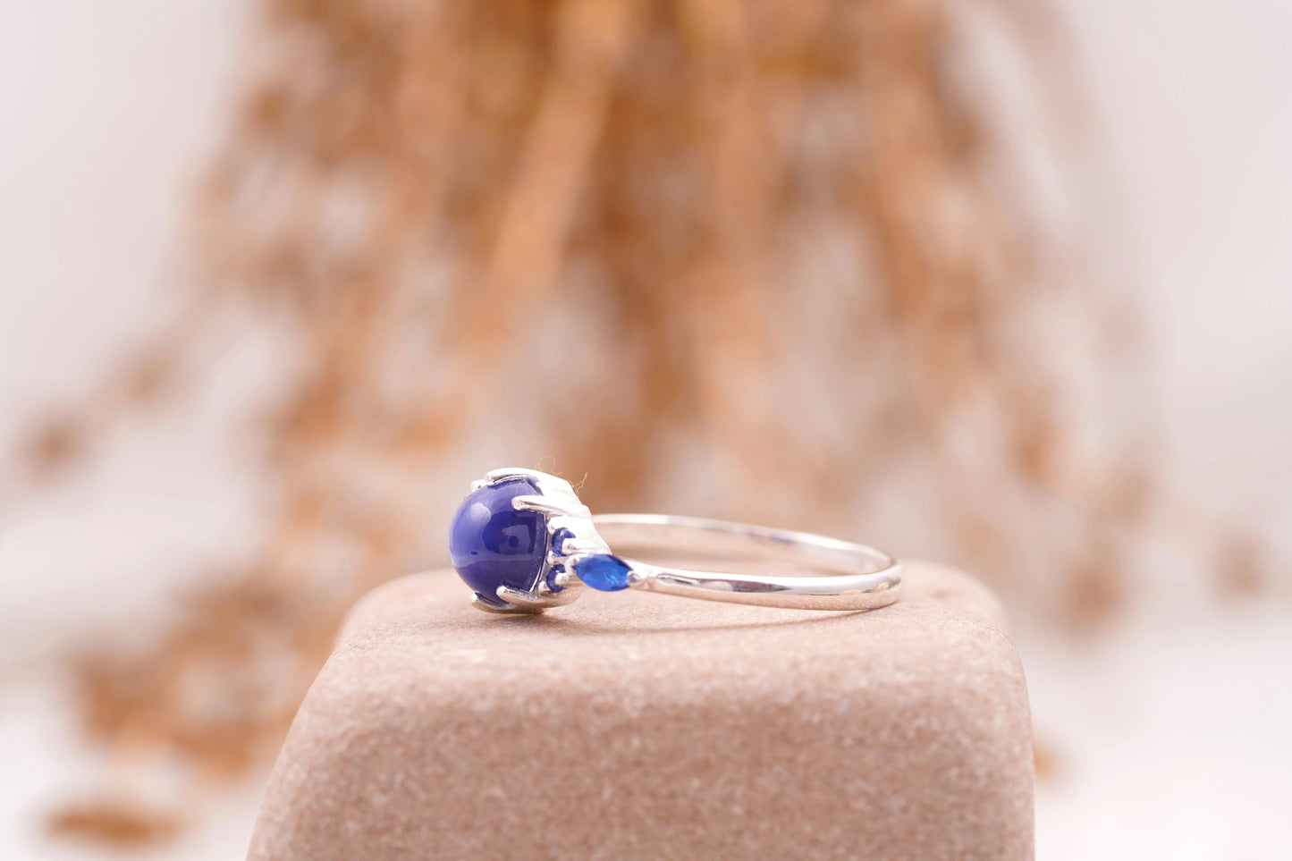 Vintage Blue Star Sapphire Silver Engagement Ring
