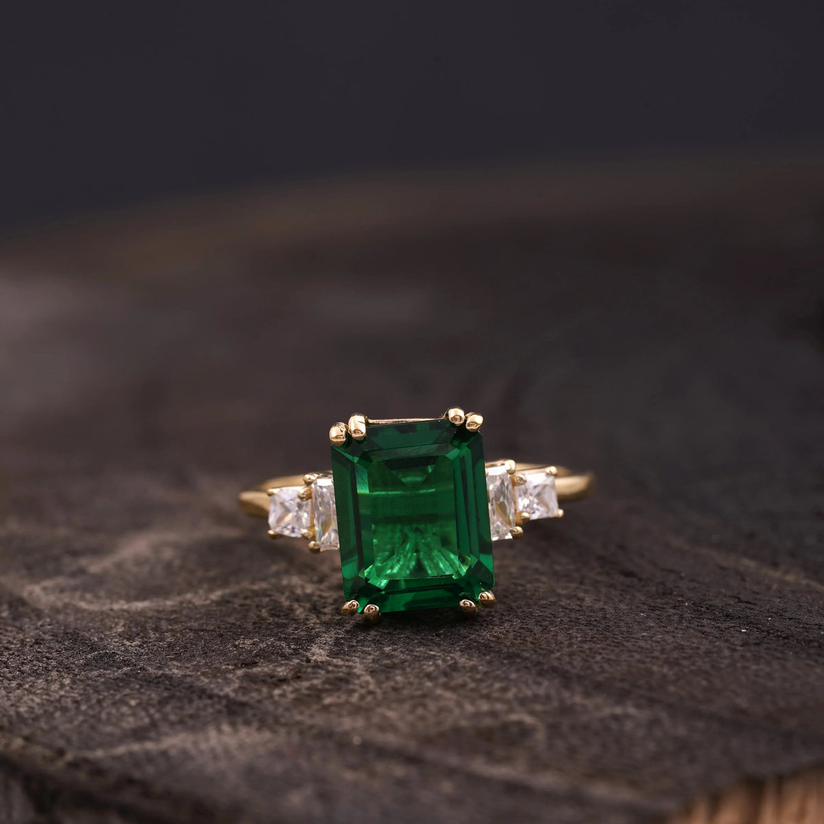 Emerald CZ Diamond Gold Engagement Ring