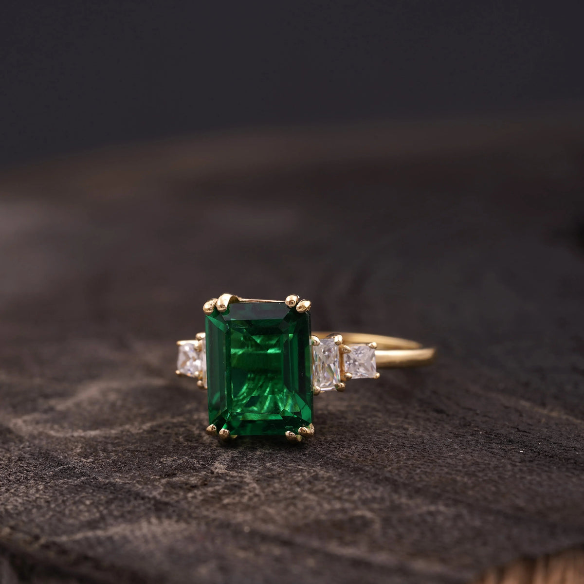 Emerald CZ Diamond Gold Engagement Ring