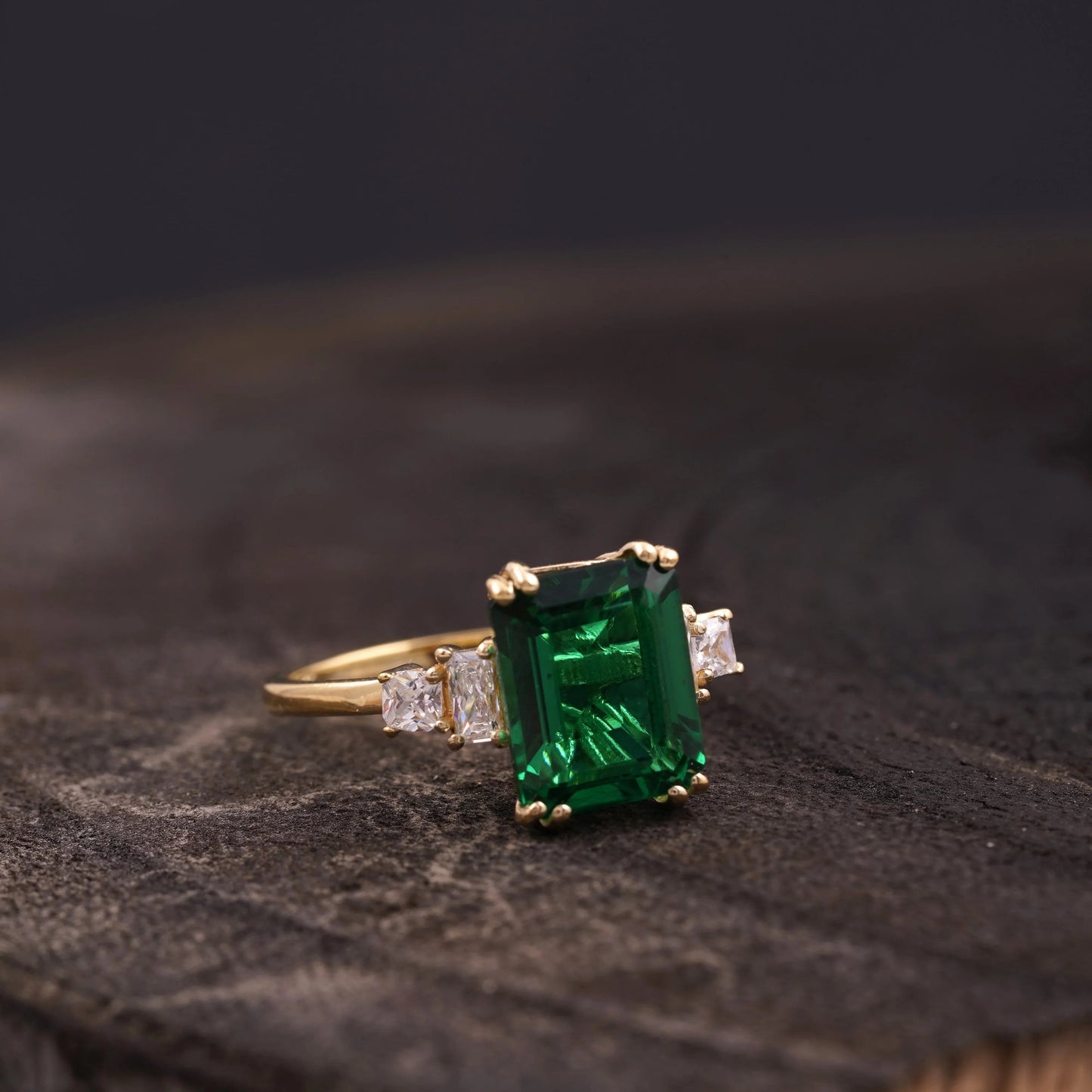 Emerald CZ Diamond Gold Engagement Ring