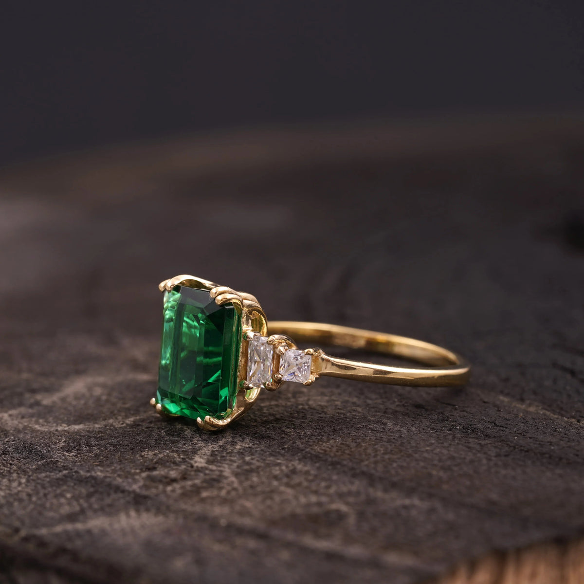 Emerald CZ Diamond Gold Engagement Ring