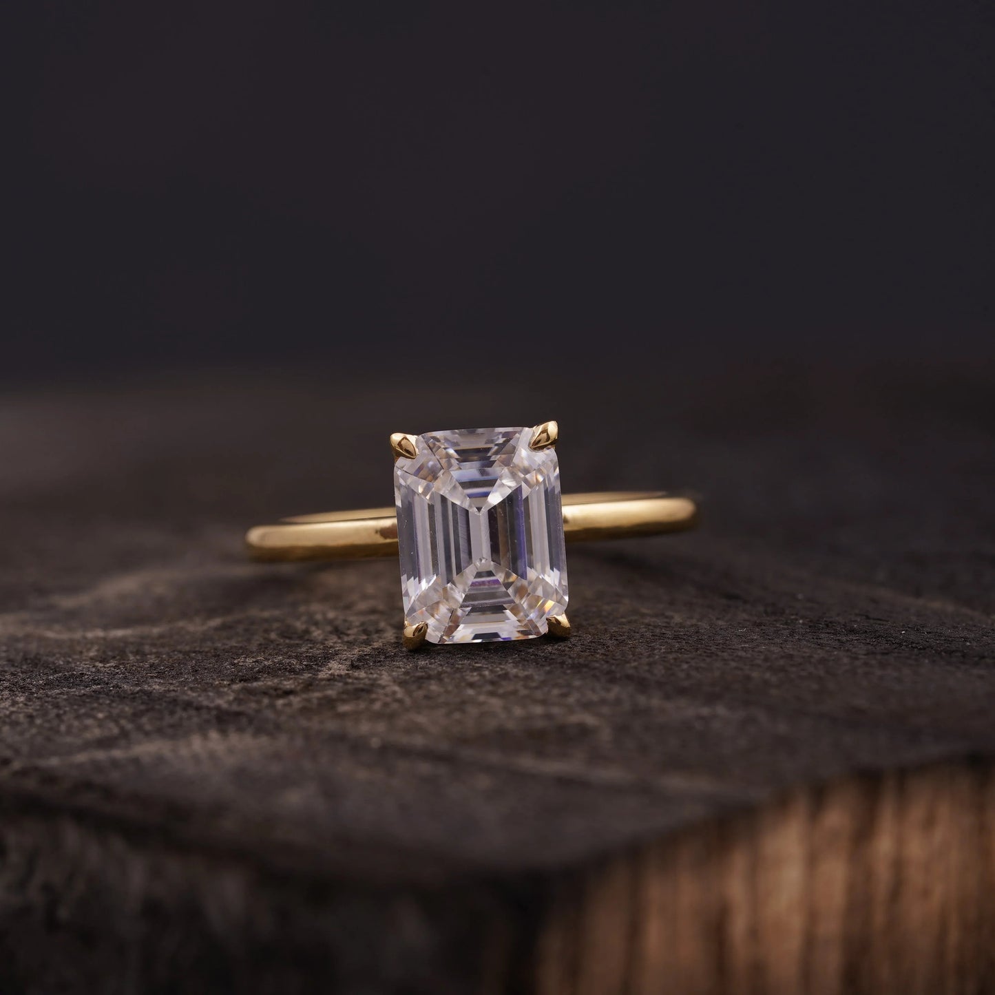 Emerald Cut Moissanite Diamond Solitaire Engagement