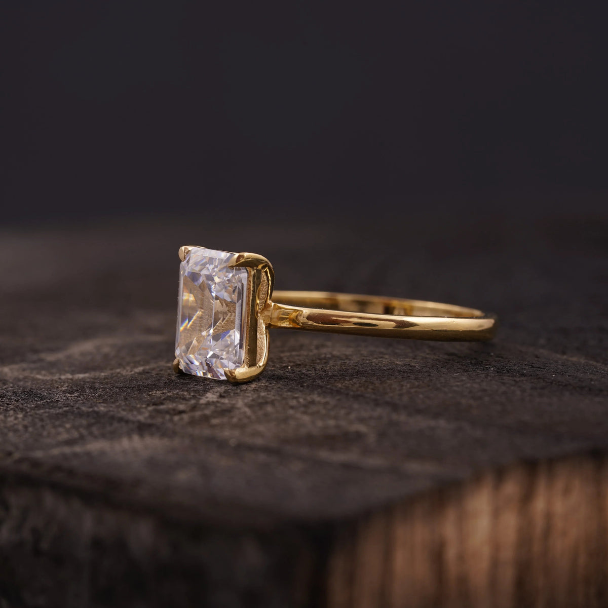 Emerald Cut Moissanite Diamond Solitaire Engagement