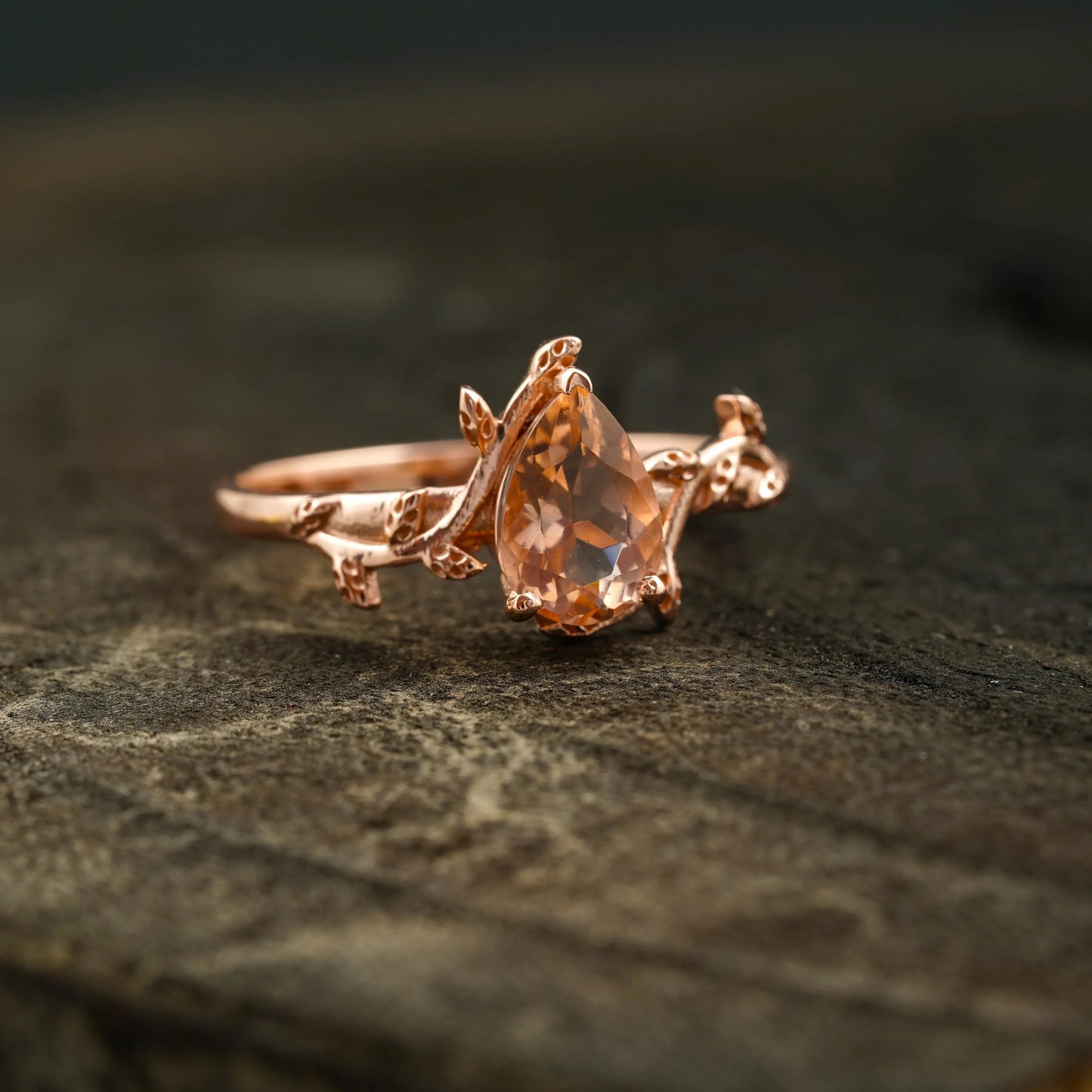Pear Morganite Leaf Engagement Ring For Women