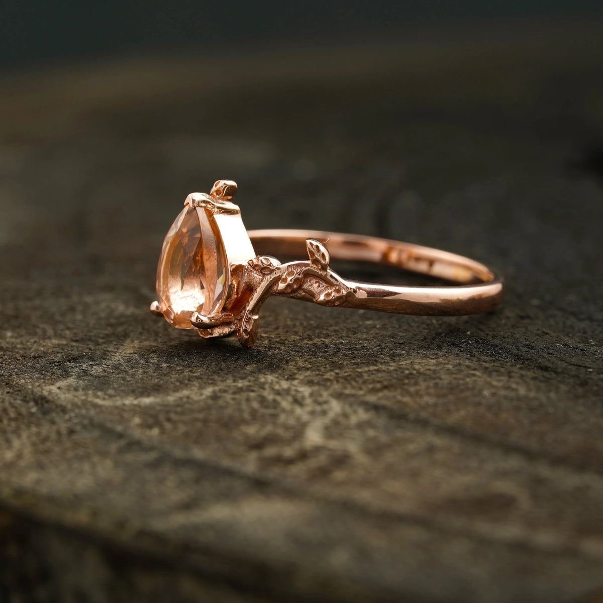 Pear Morganite Leaf Engagement Ring For Women