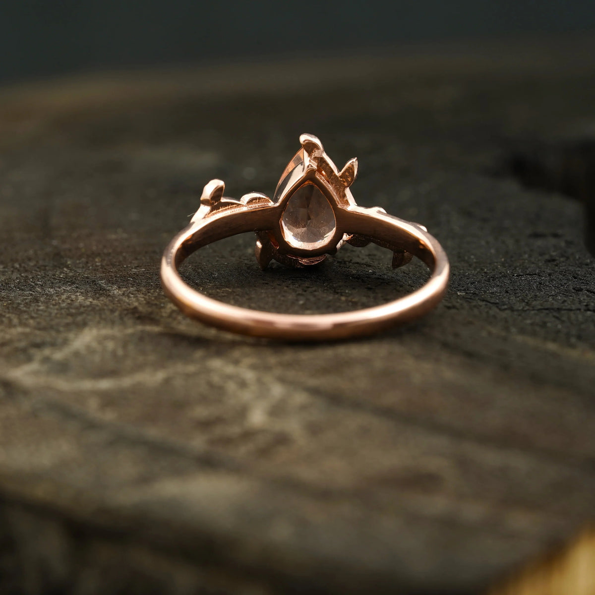Pear Morganite Leaf Engagement Ring For Women