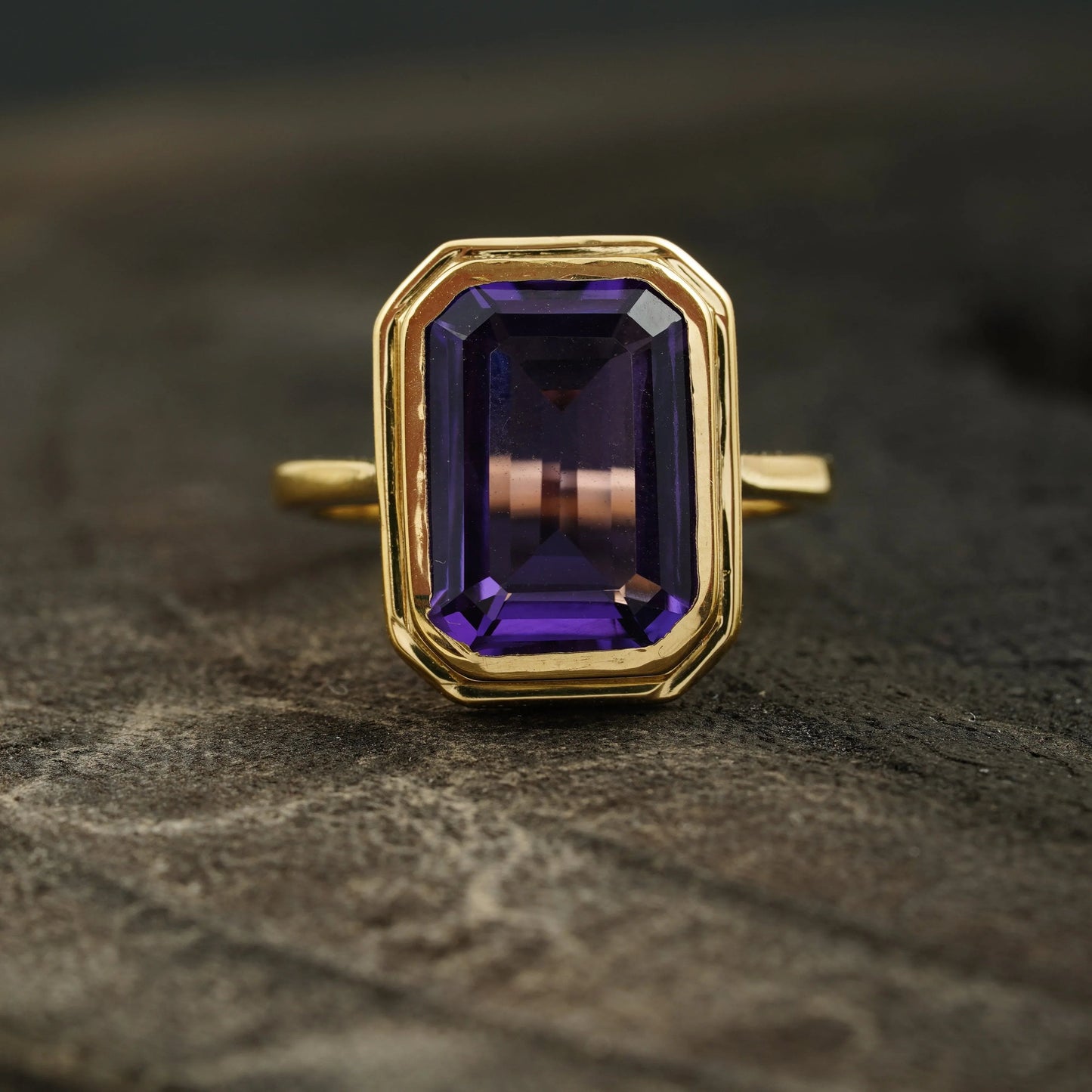 Large Alexandrite Bezel Set Engagement Ring 14K Yellow Gold