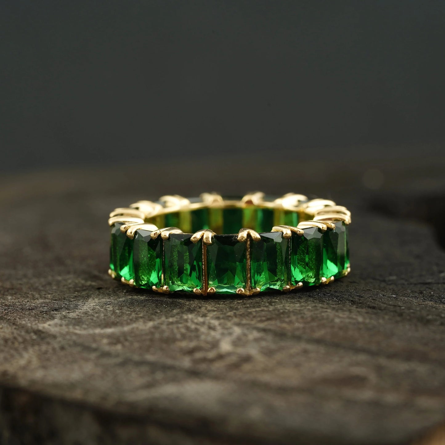 Emerald Full Eternity May Birthstone Wedding Band