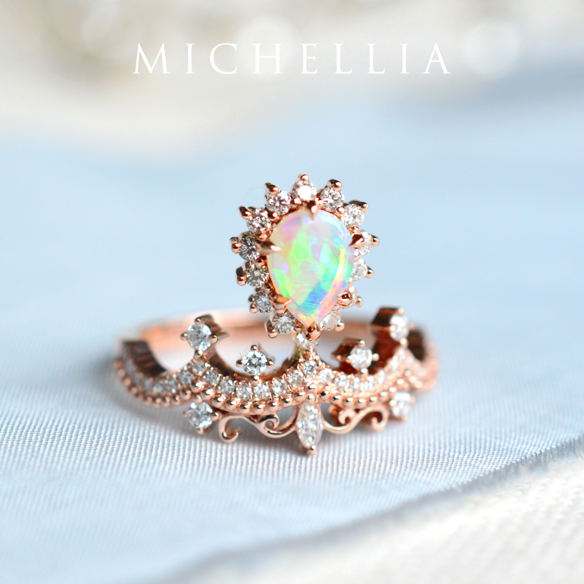 [Angelique] Venetian Crown Chandelier Ring in Australian Opal