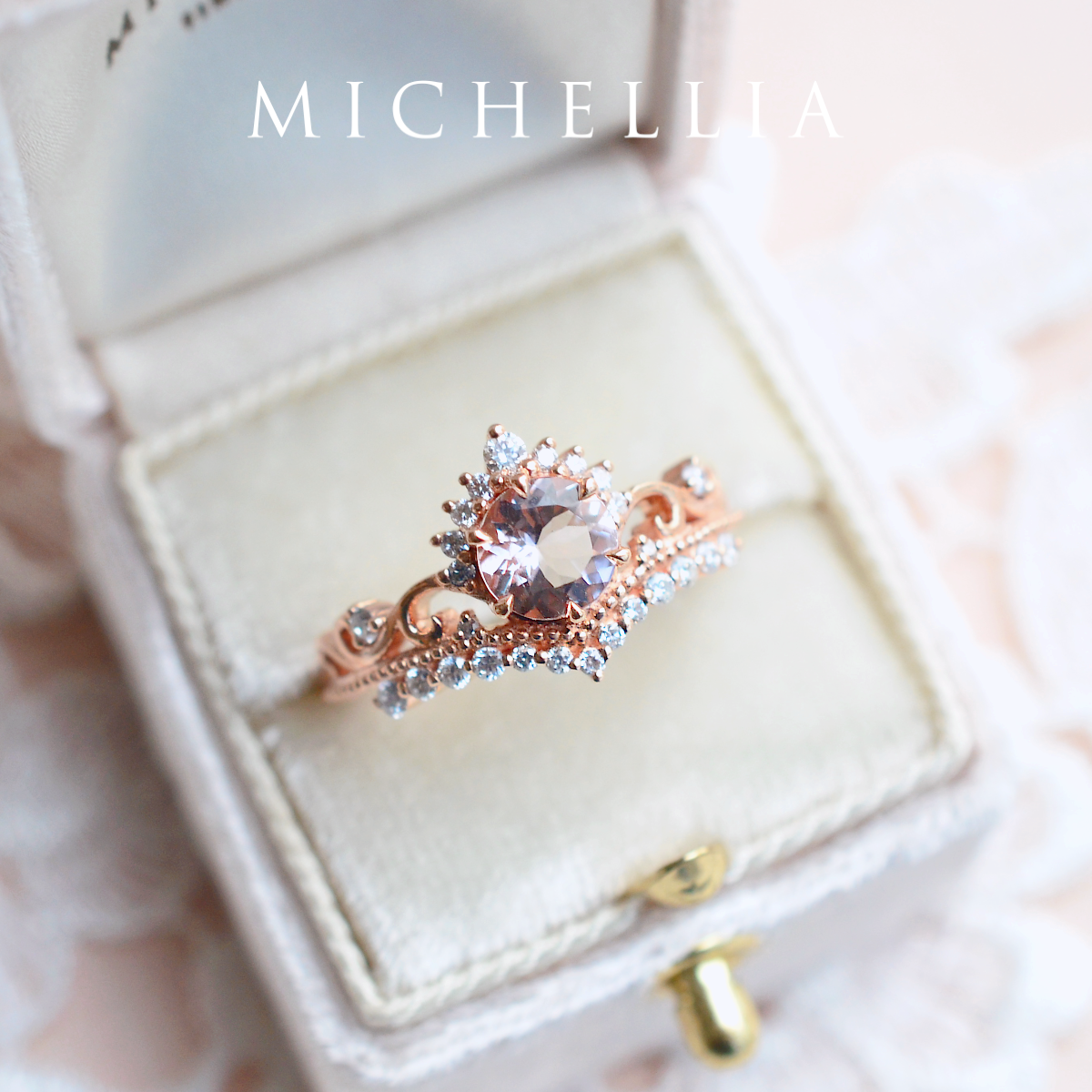 [Theia] Heirloom Crown Ring in Morganite