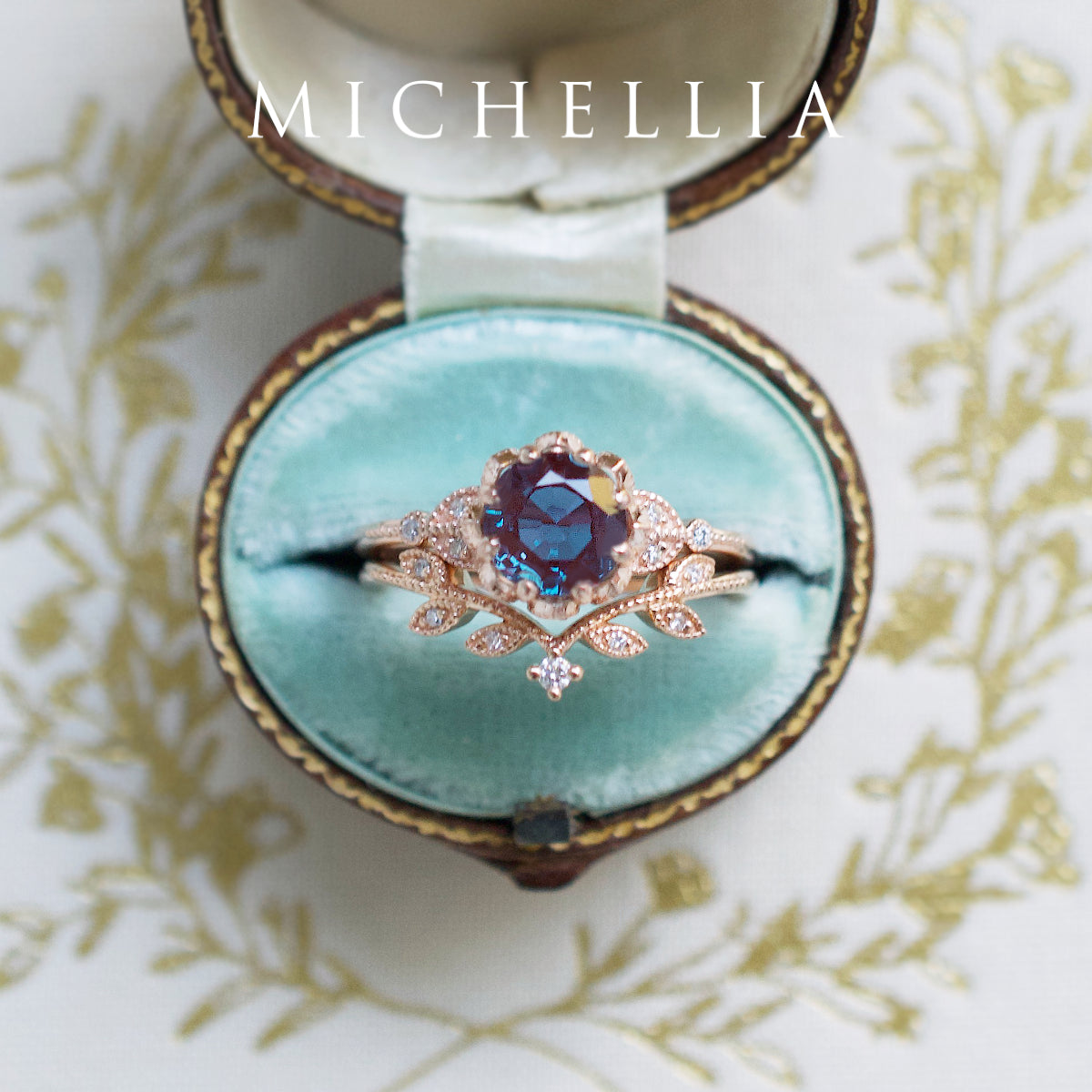 [Evanthe] Vintage Floral Engagement Ring in Lab Alexandrite