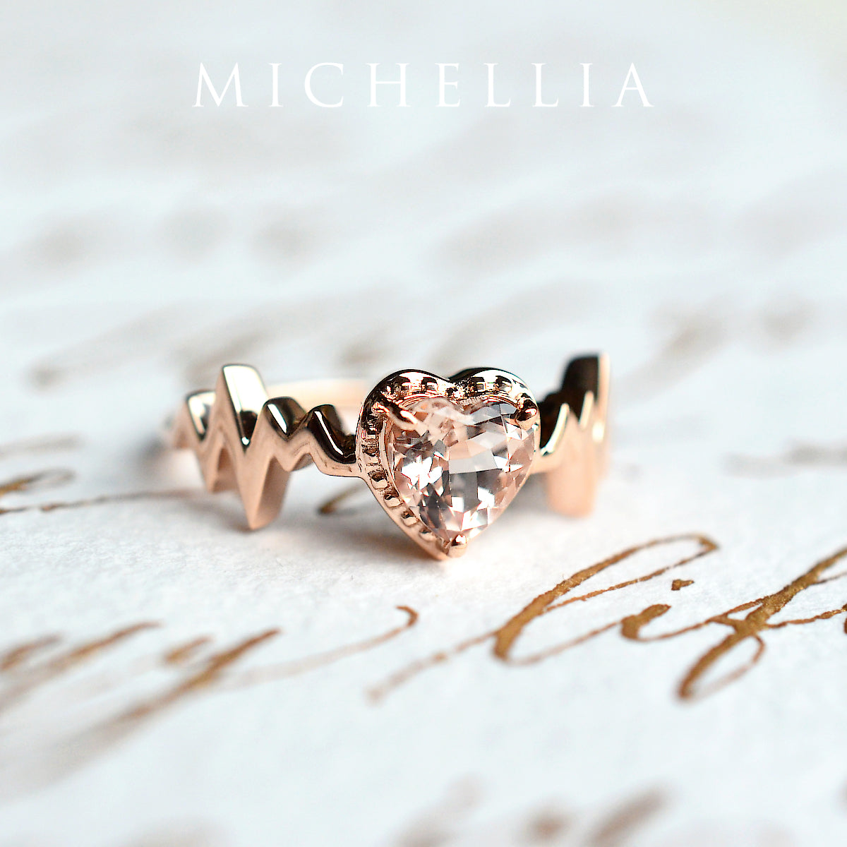 [Scarlett] Electrocardiogram Heartbeat Ring in Morganite