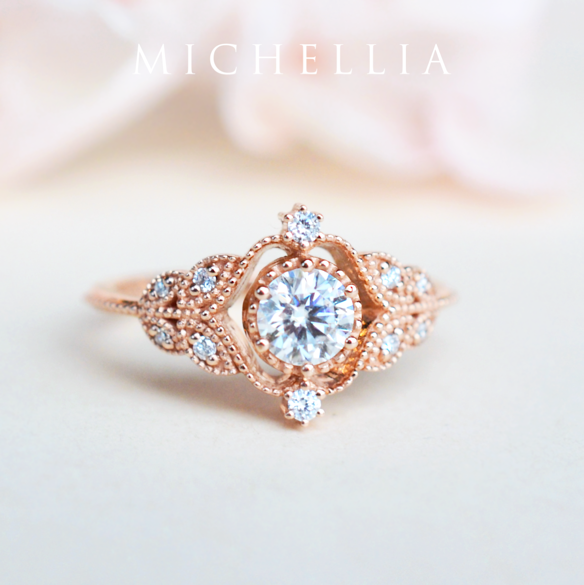 [Adeline] Vintage Rose Engagement Ring in Diamond / Moissanite