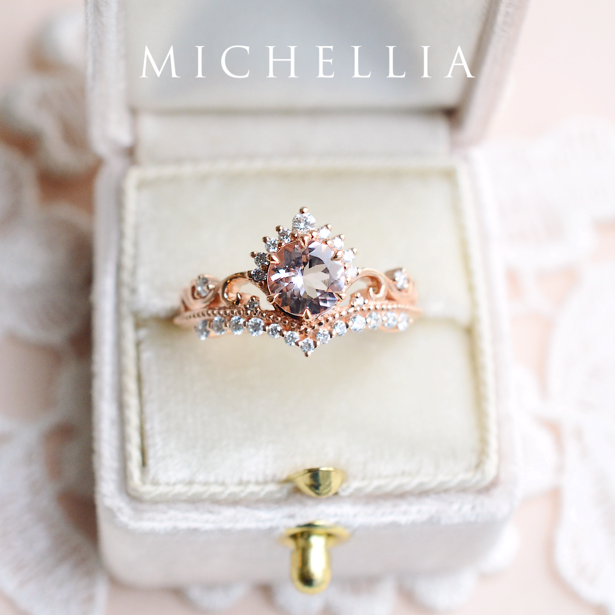 [Theia] Heirloom Crown Ring in Morganite