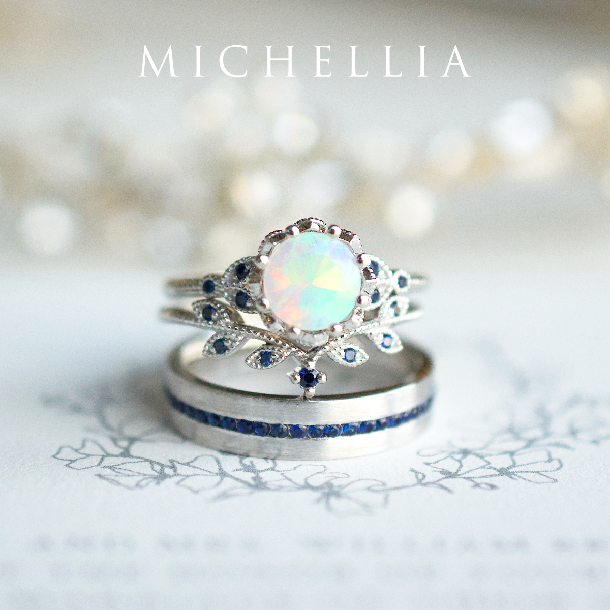 [Evanthe] Vintage Floral Engagement Ring in Opal