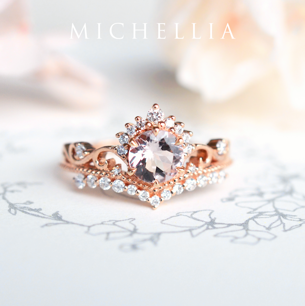 [Theia] Heirloom Crown Ring in Morganite
