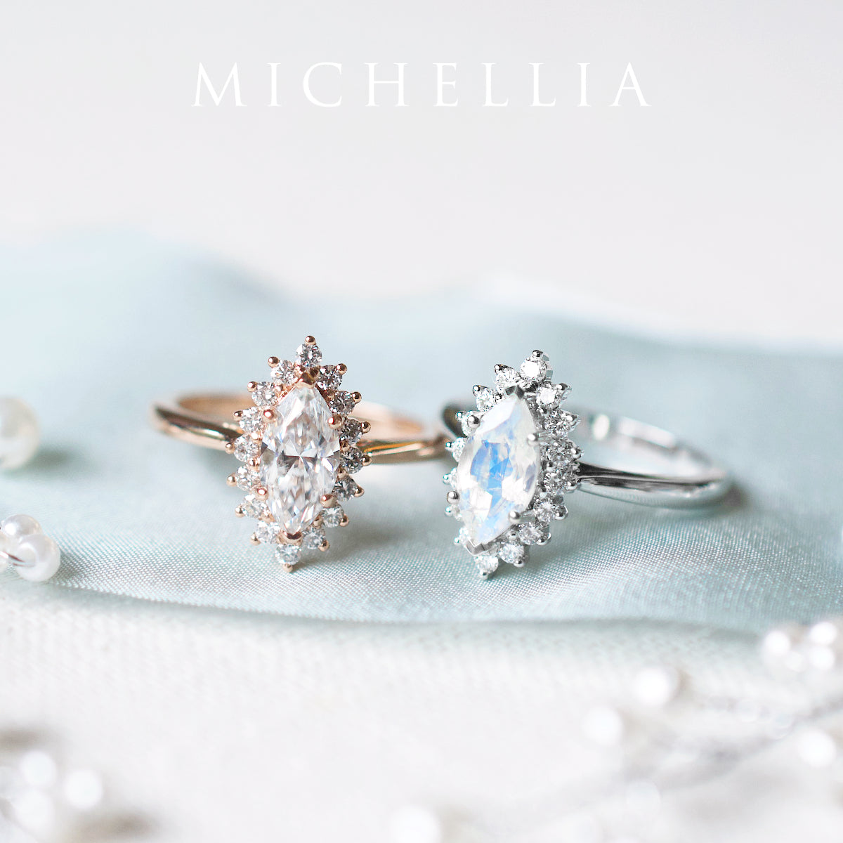 [Helena] Vintage Bloom Marquise Cut Ring in Moonstone