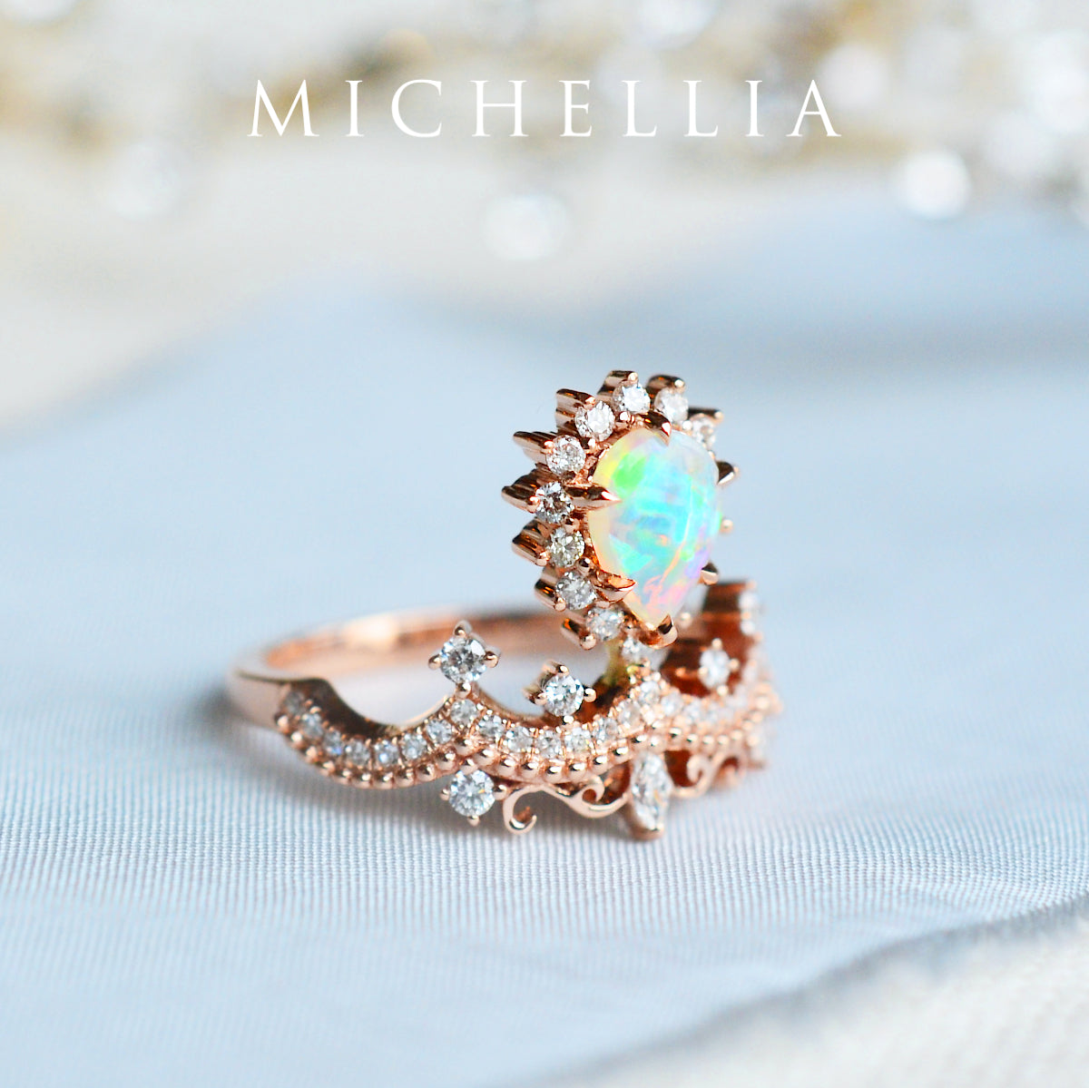 [Angelique] Venetian Crown Chandelier Ring in Australian Opal