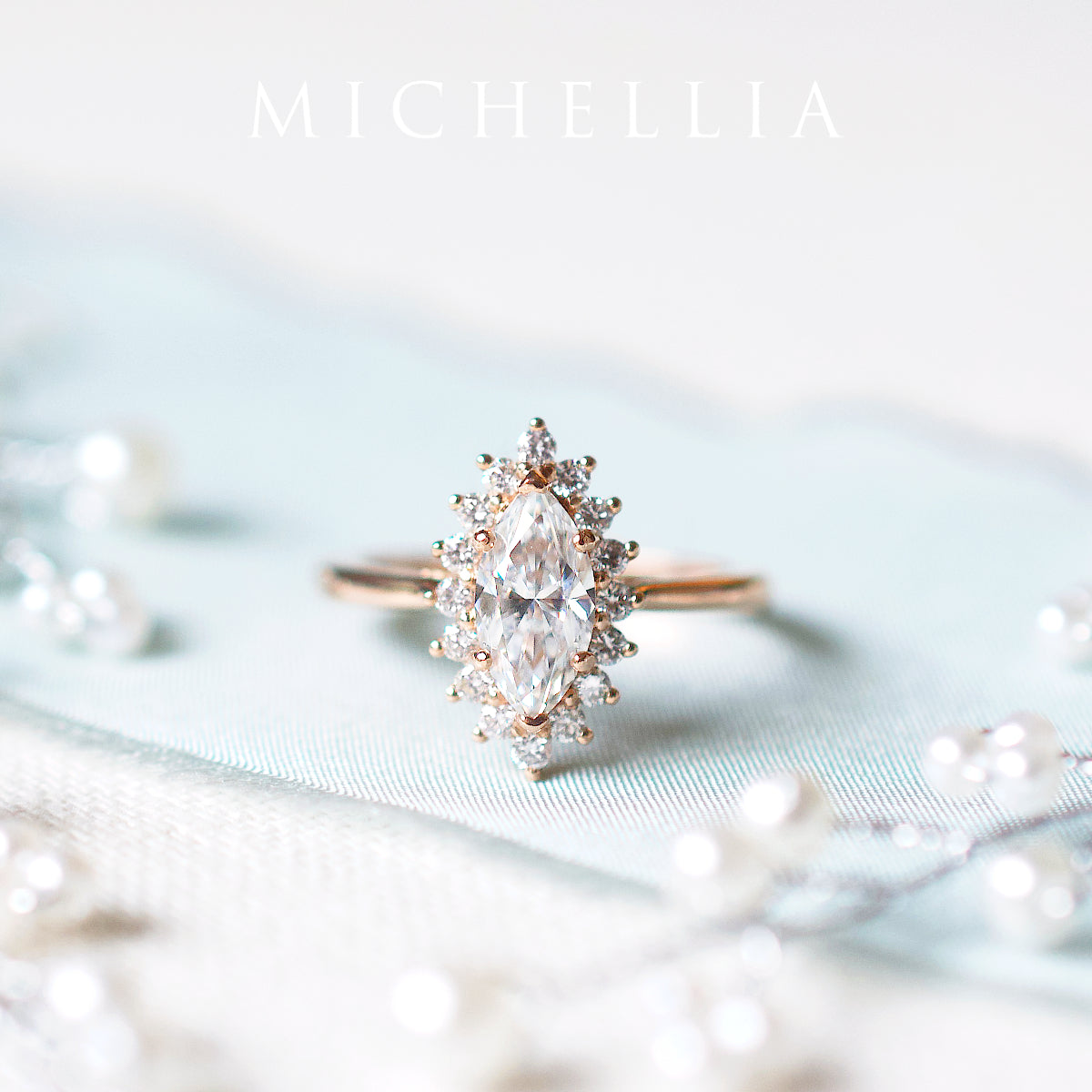 [Helena] Vintage Bloom Marquise Cut Ring in Moonstone