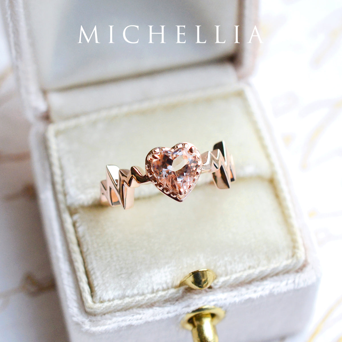 [Scarlett] Electrocardiogram Heartbeat Ring in Morganite