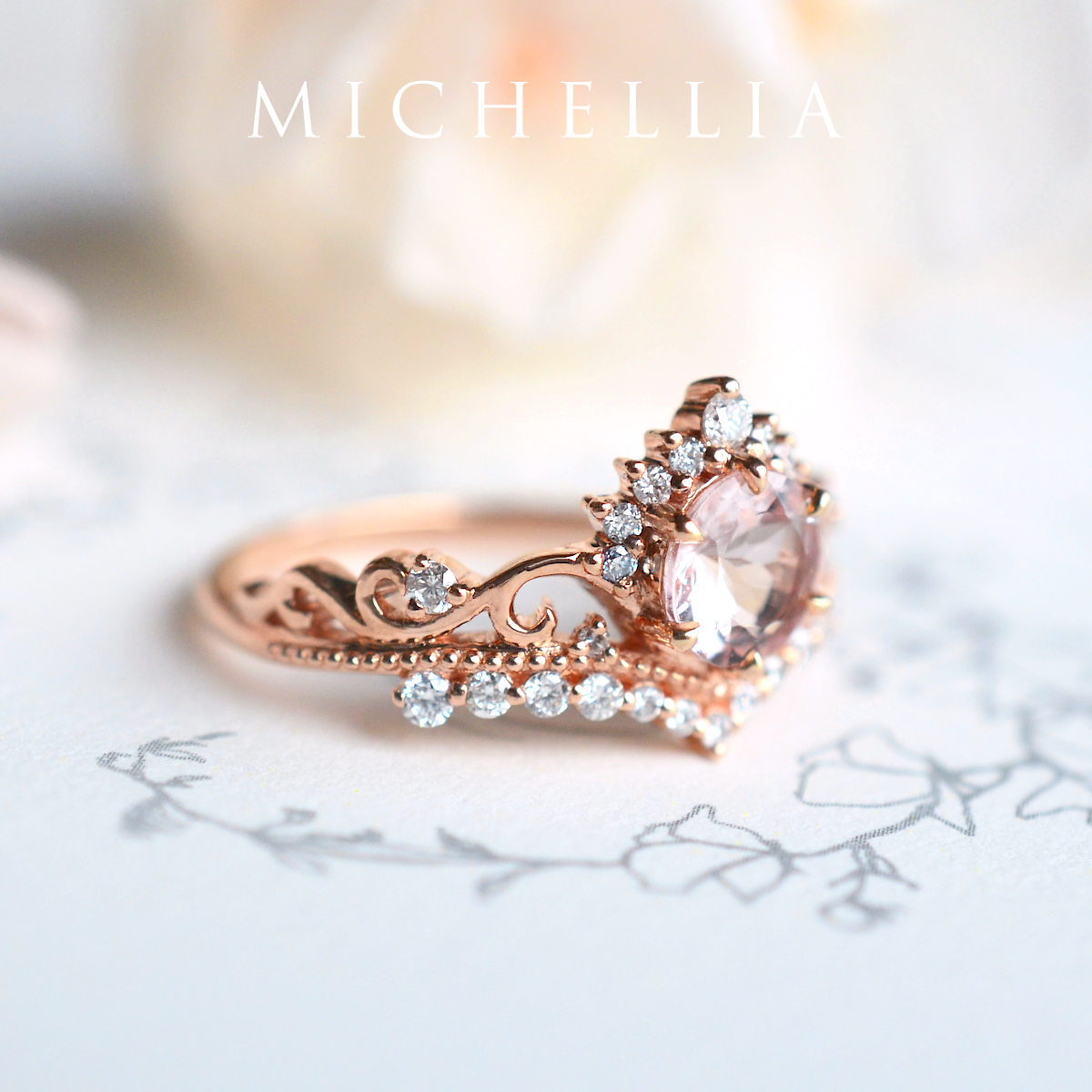 [Theia] Heirloom Crown Ring in Morganite