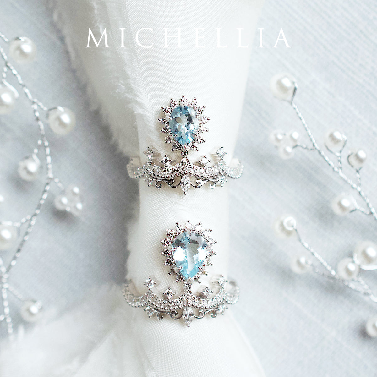 [Angelique] Venetian Crown Engagement Ring in Aquamarine